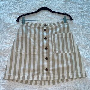 Old Navy White and Tan Striped Button Down Mini Skirt